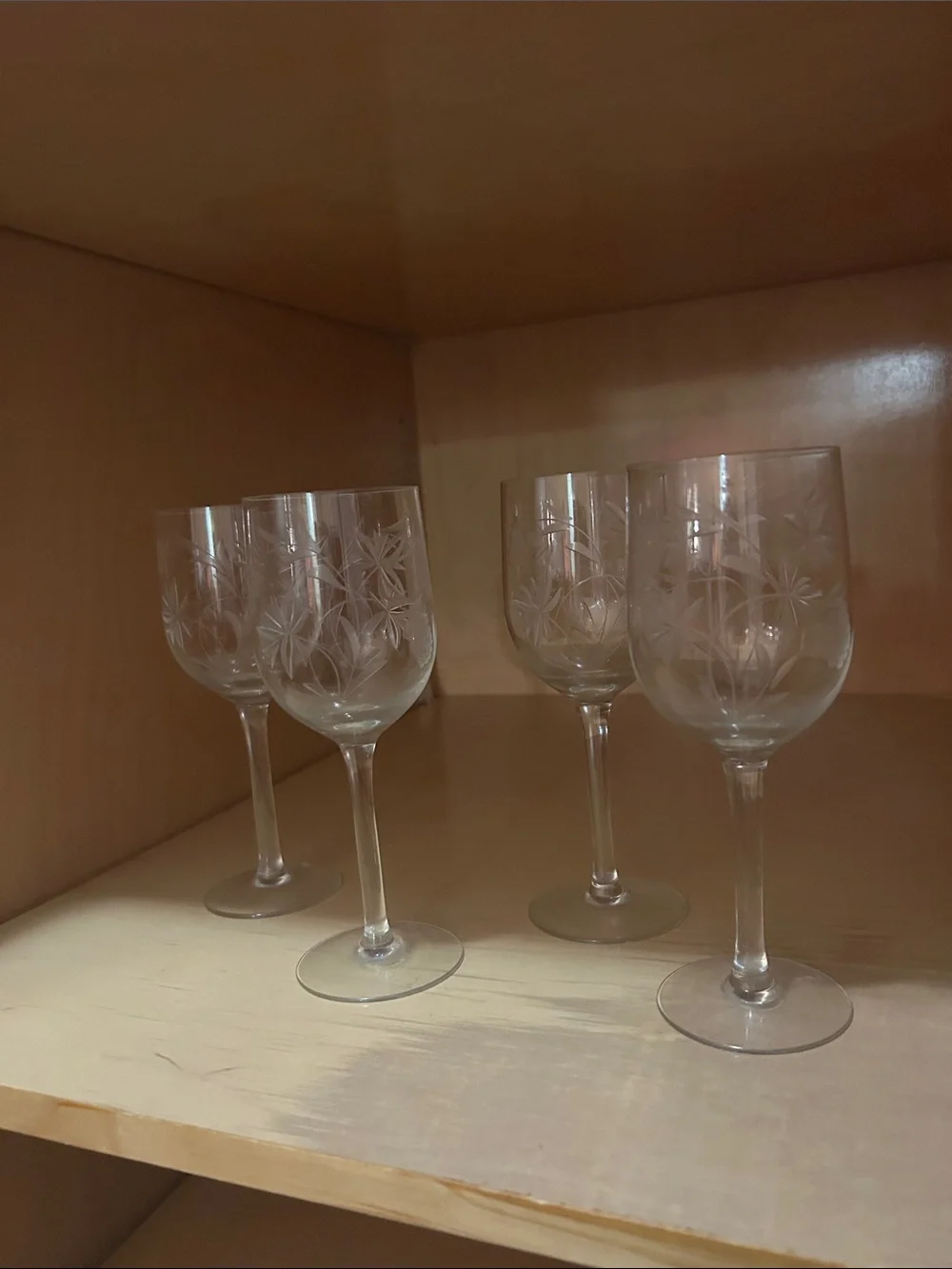 Etched Floral Crystal Wine Glasses (Set of 4)*
